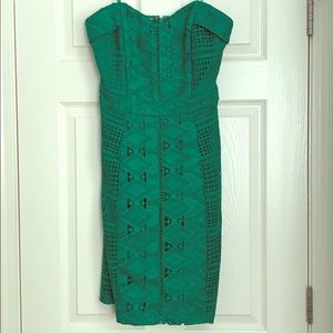 Green lace strapless dress
